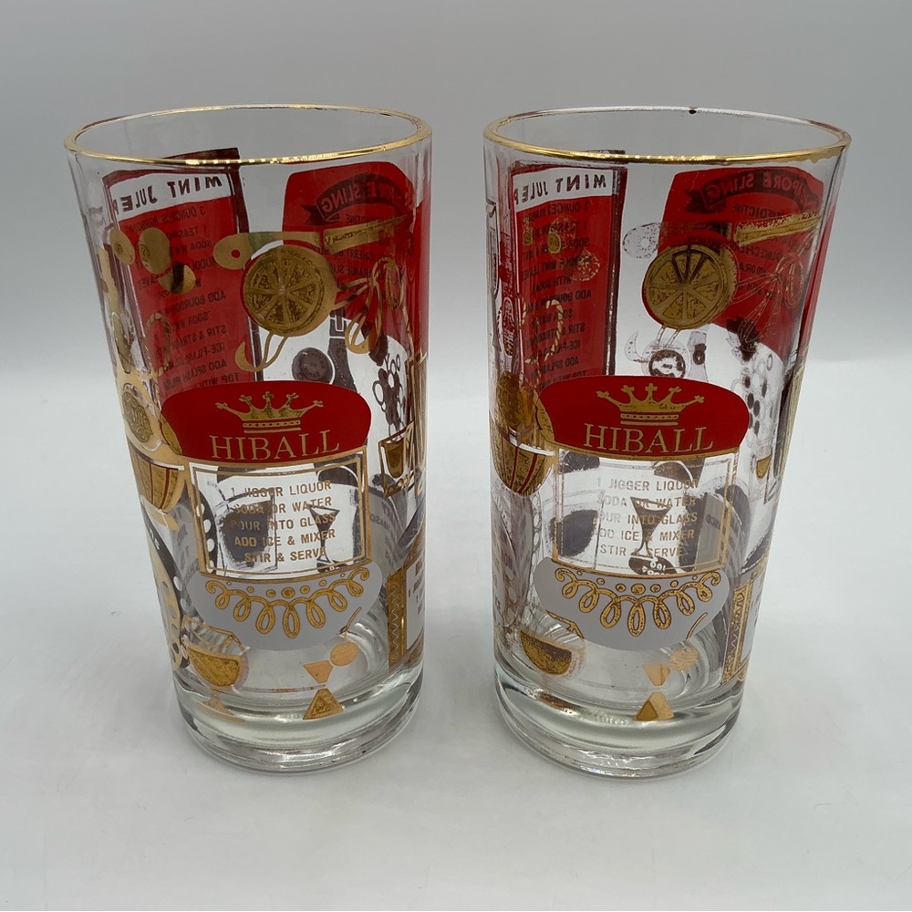VTG Jeannette Glass Tumbler Set 5.5" Cocktail Recipes Mid Century Mod MCM How #D